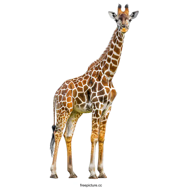 [Transparent Background PNG]A tall giraffe standing on a white background