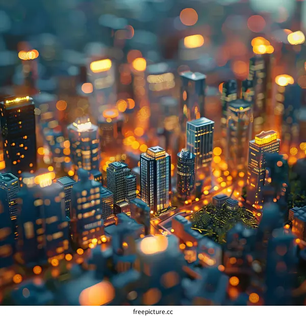 Detailed Miniature City Model with Park and Street Lights