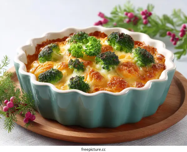 Delicious Broccoli Cheese Bake in a Teal Dish