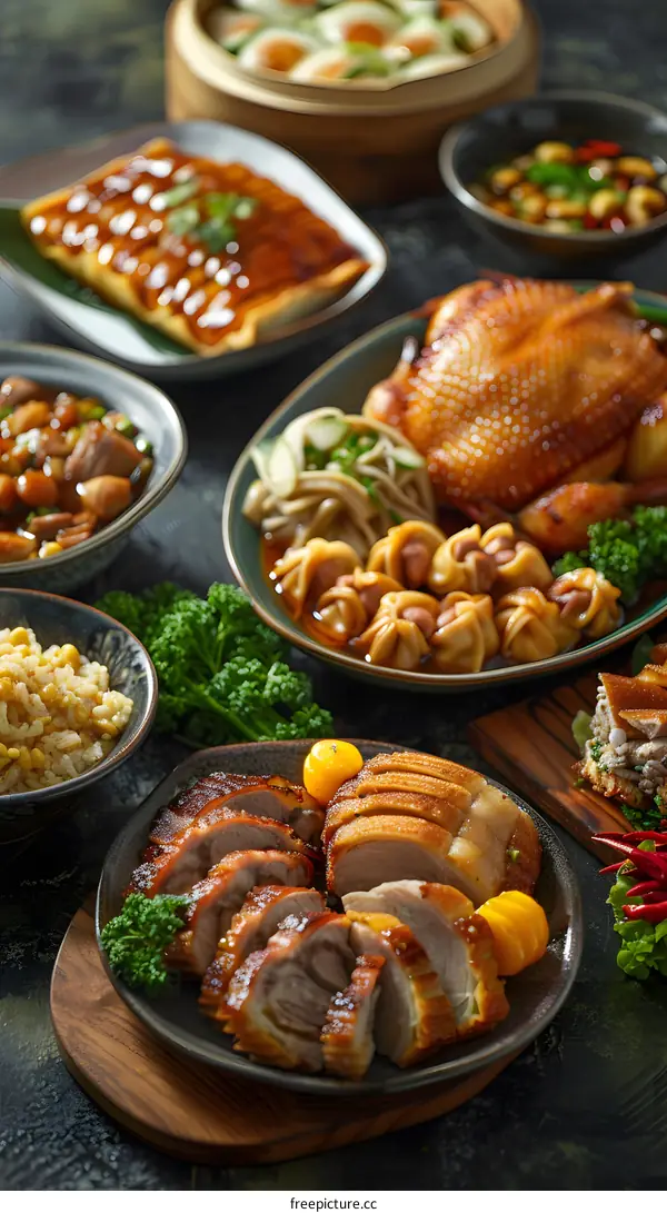 Chinese Food Dishes with Duck and Dumplings