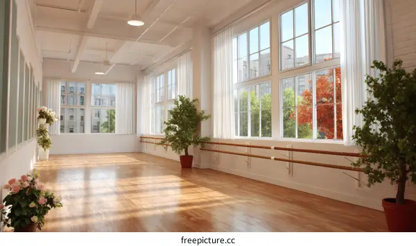 Empty Dance Studio with Large Windows