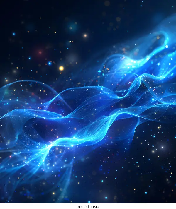 Abstract Blue Wavy Lines and Particles