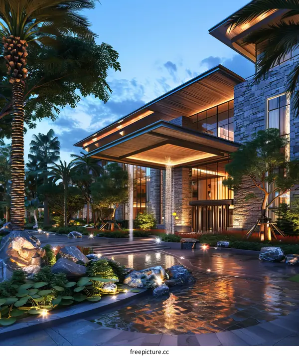 Luxury Hotel Entrance at Night
