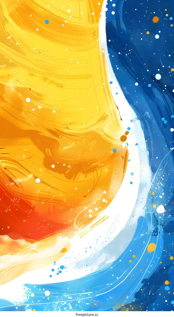 Abstract Yellow Blue Swirls And Dots Painting