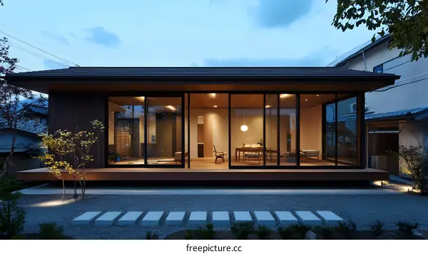Modern Japanese House with a Large Glass Window