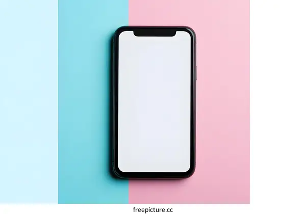Black Smartphone on Pastel Blue and Pink Background