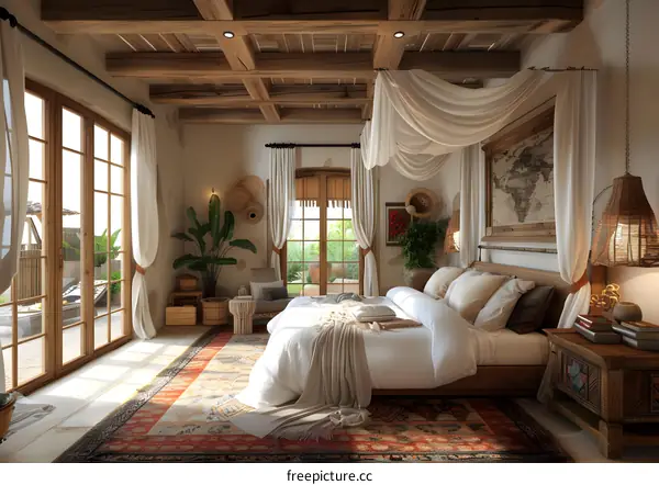 茅草屋顶的豪华卧室