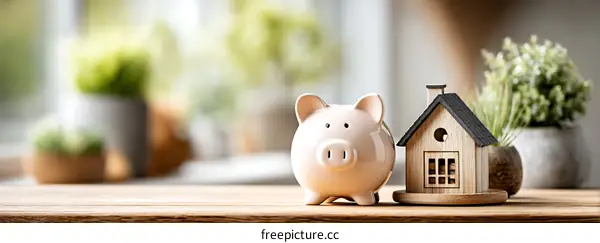 Saving for Home: Piggy Bank and House Model