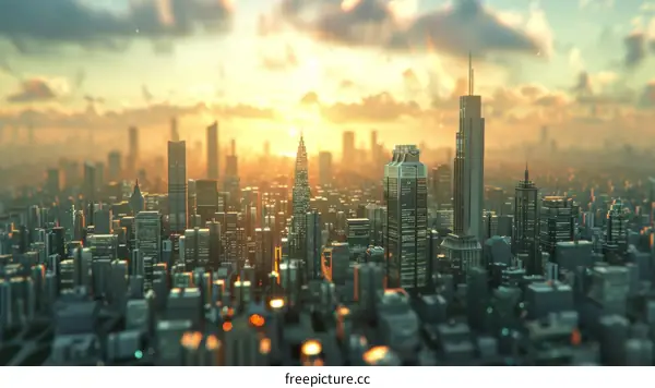 Futuristic City Skyline at Sunrise