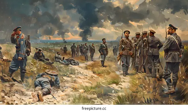Russian soldiers on the field during World War I