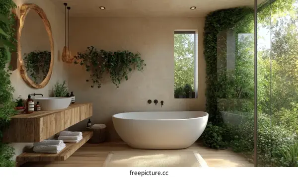 Modern Boho Bathroom with Lush Greenery