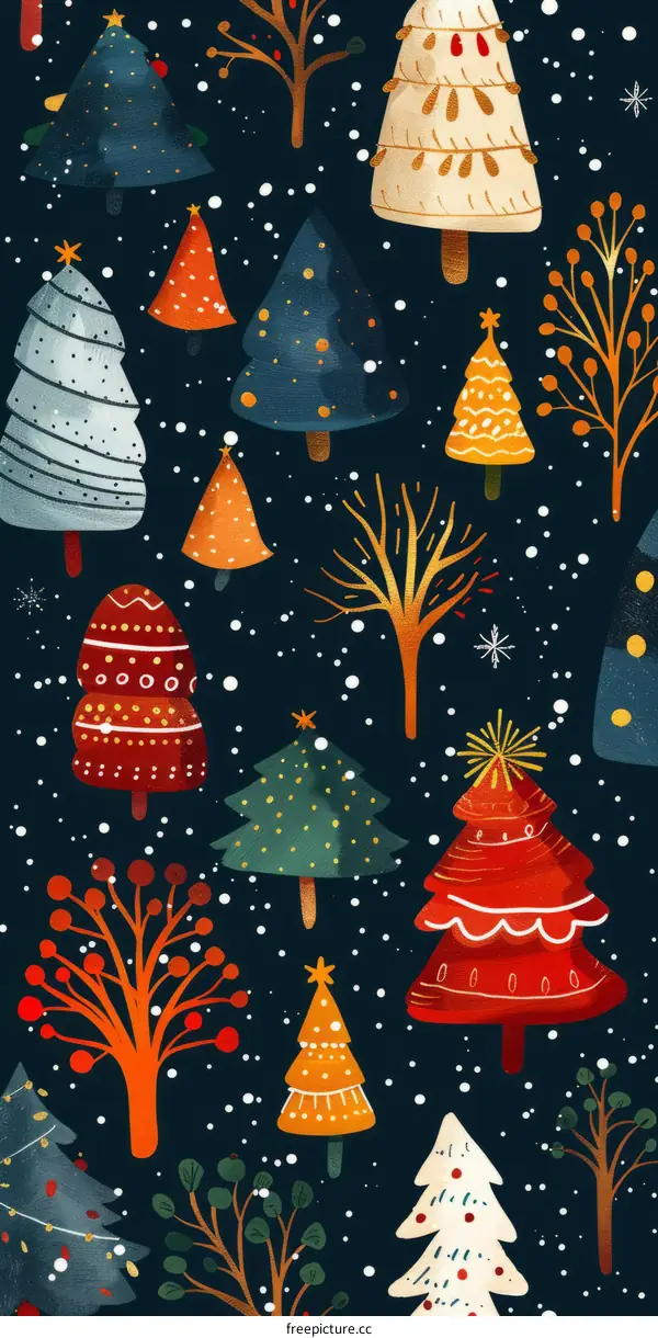 Christmas trees seamless pattern. Hand drawn xmas trees background.