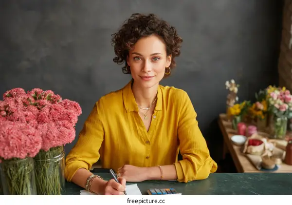 Woman Florist Working in a Flower Shop