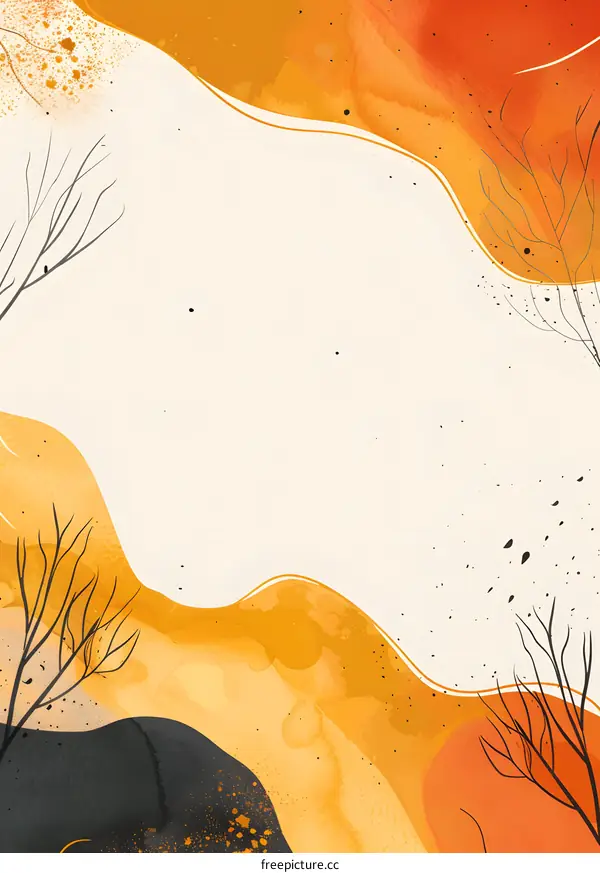 Abstract Watercolor Autumn Background With Bare Branches