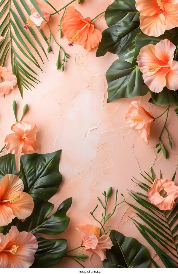 Tropical Flower Arrangement on Peach Background