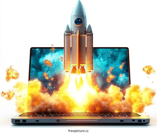 Rocket Launch from a Laptop Illustrative Image