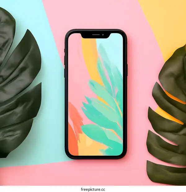 Smartphone With Abstract Palm Leaves Wallpaper