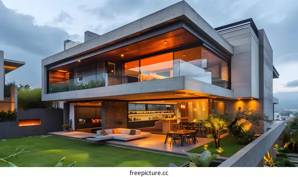 Modern Concrete House with Glass Walls and a Patio