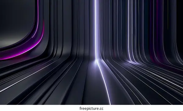 Black and purple glowing 3D rendered futuristic sci-fi tunnel