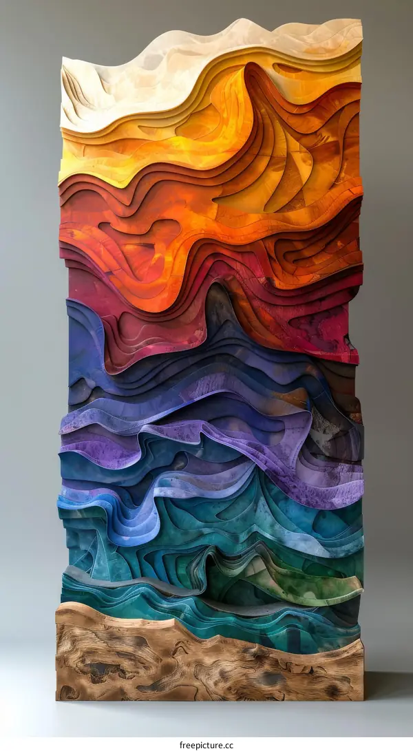 Wooden Topographic Art with Vibrant Colors