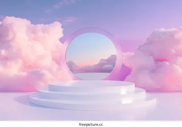 Pastel Pink Cloud Scene with White Podium