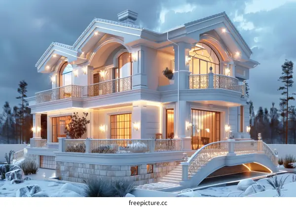 Luxury Mansion Exterior Design in Winter