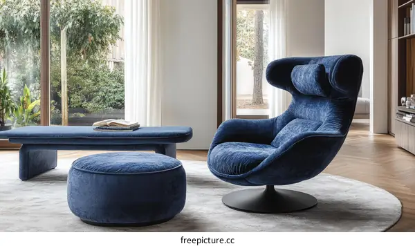 Modern Living Room Furniture Set with Blue Upholstery