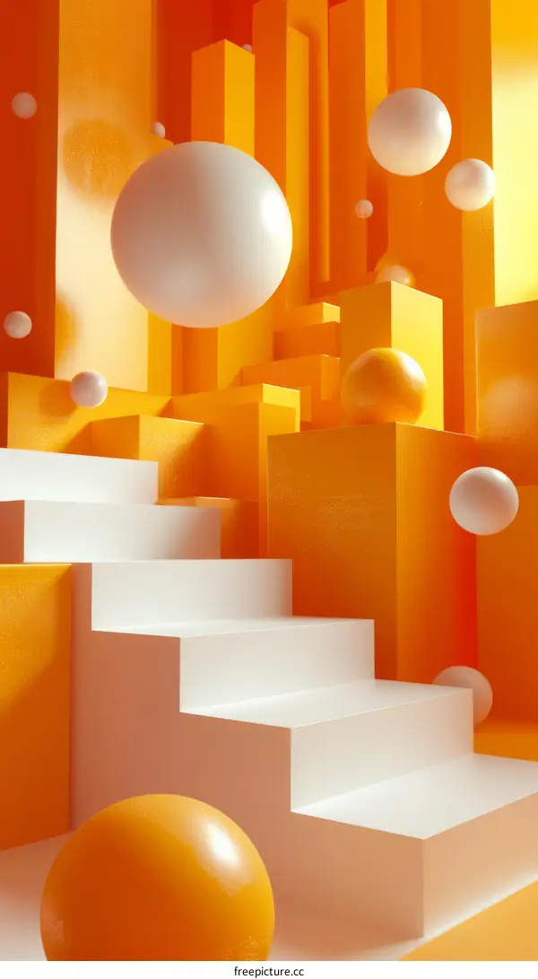 Abstract Geometric Structure with Stairs and Floating Spheres