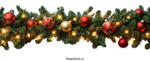 [Transparent Background PNG]Christmas Garland with Lights and Ornaments