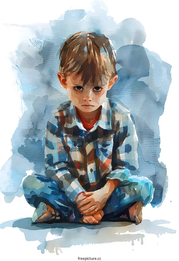 watercolor painting of a sad boy