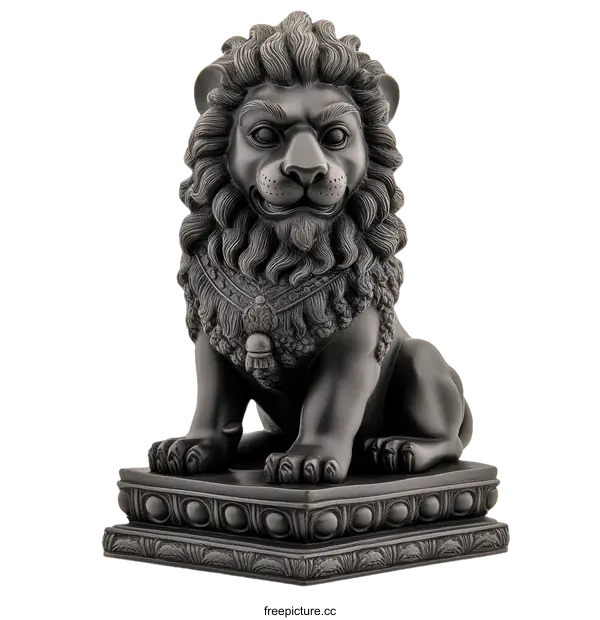 [Transparent Background PNG]Black Lion Sculpture with Ornate Base