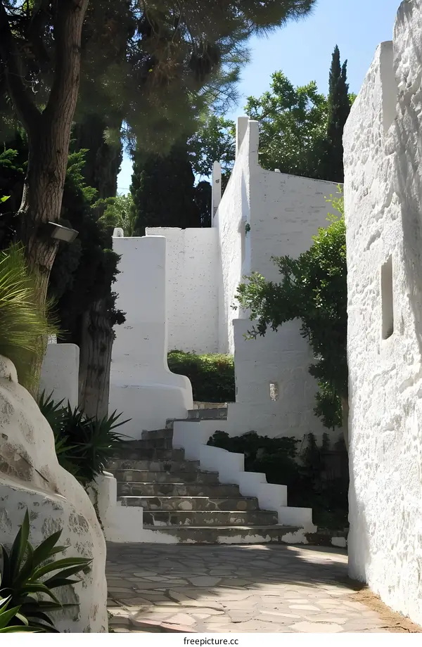 Stone Stairs Leading Up to White Buildings