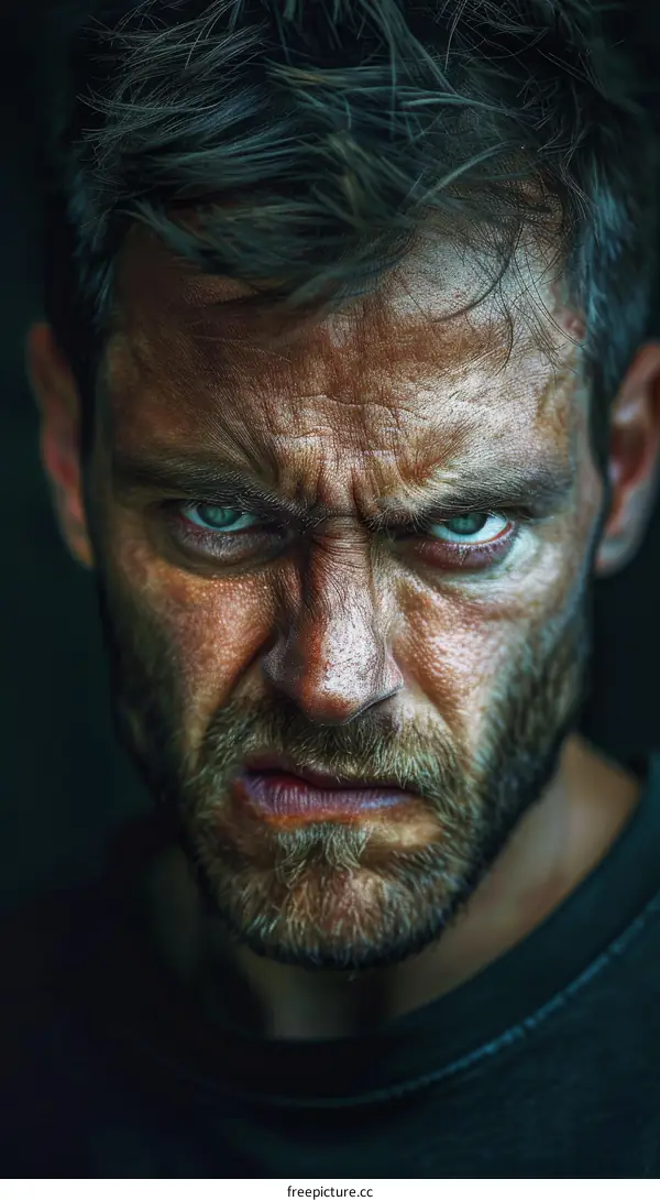 Close Up Angry Man Face Portrait