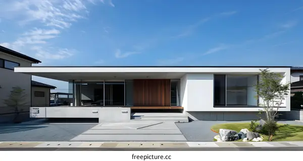 Modern House with White Walls and Large Windows