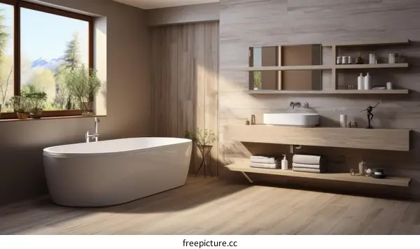 Bathroom interior with natural materials