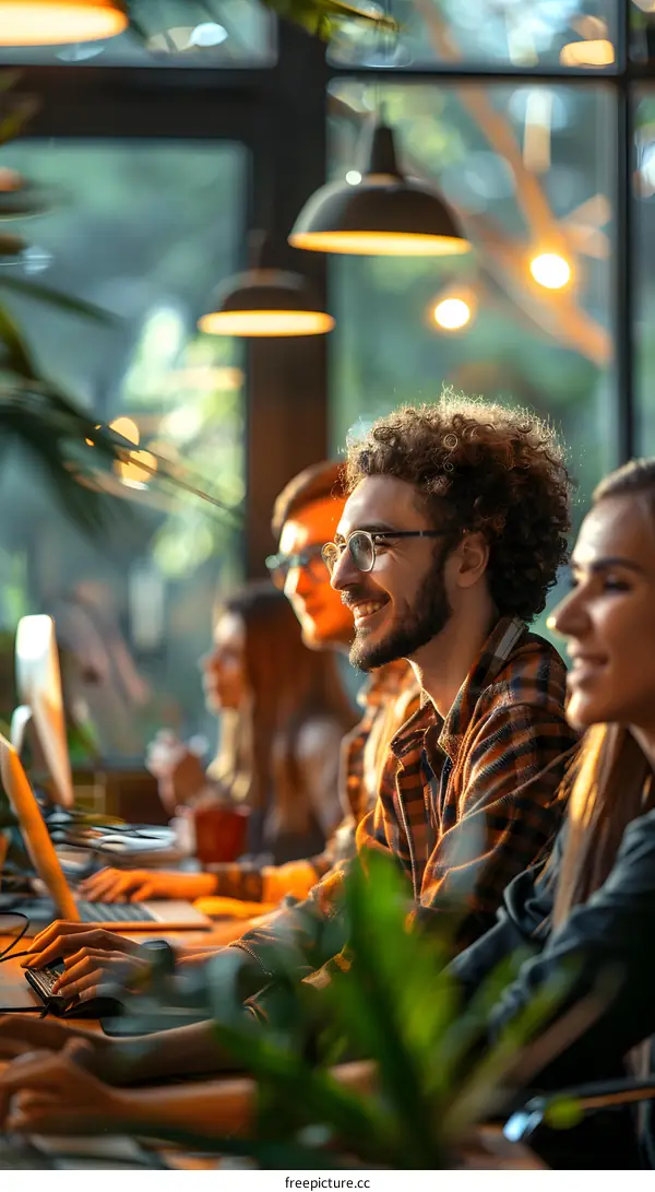 Group of young professionals working together in a modern office