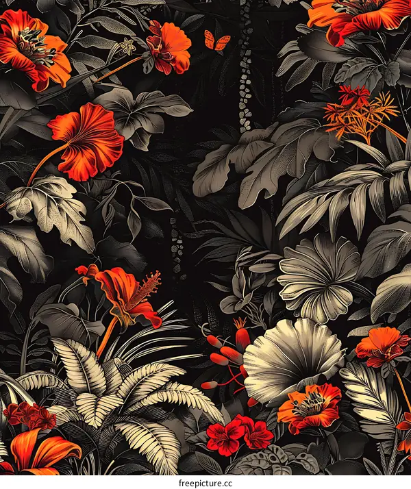 Tropical Jungle Flowers Seamless Pattern