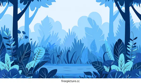Blue Forest Illustration With River
