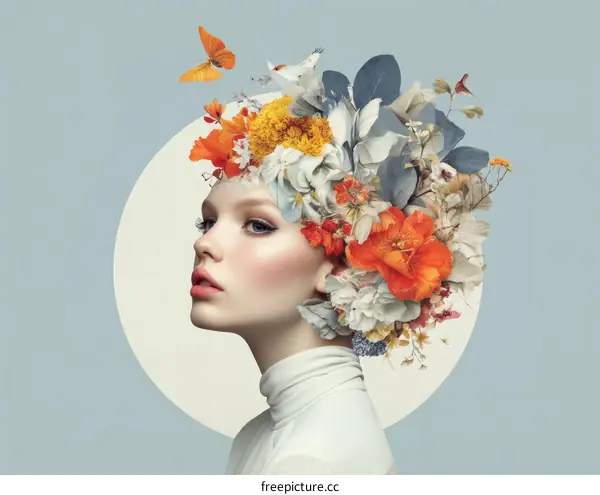 Floral Portrait of a Woman with Flowers