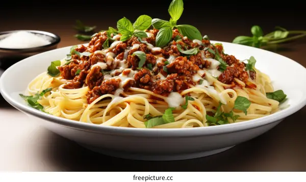 A delicious plate of spaghetti with basil