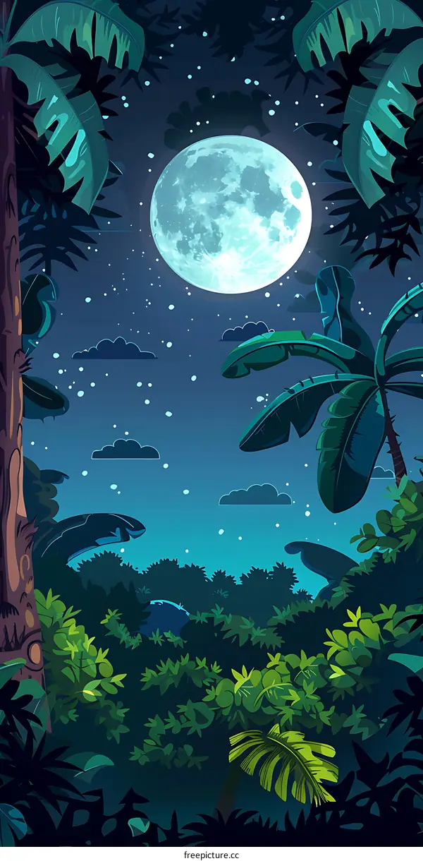 Night Sky with Full Moon in Tropical Forest