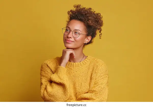 Thoughtful Woman in Mustard Yellow Sweater