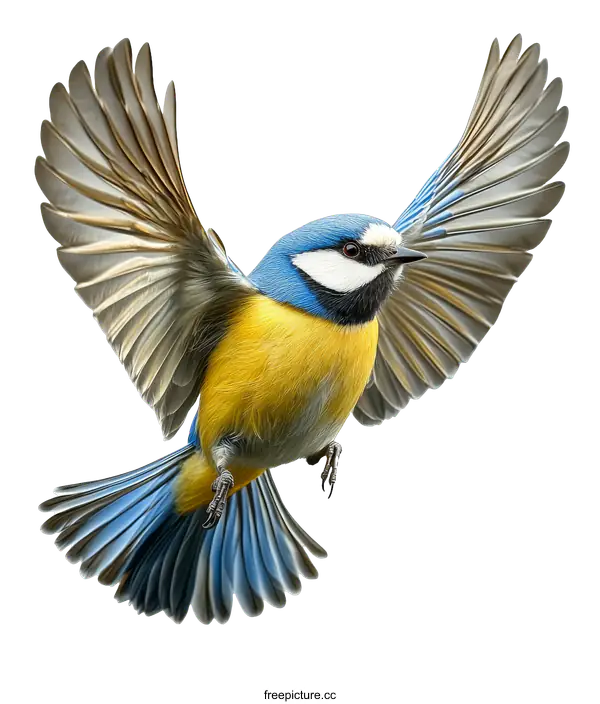 [Transparent Background PNG]Beautiful Blue Tit Bird in Flight