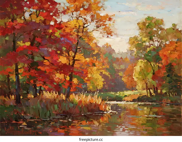 Autumn Landscape with Colorful Trees and Reflective Lake