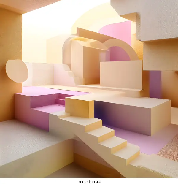 Abstract 3D Geometric Shapes Minimalist Design Pastel Colors