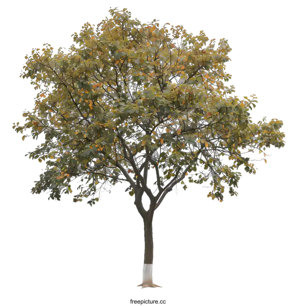 [Transparent Background PNG]Isolated Tree with Green and Yellow Leaves on a White Background