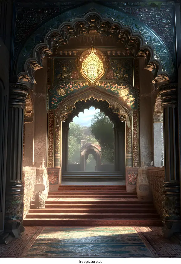 Intricate Design of a Palace Interior with Arched Doorways and Mosaic Tile Work