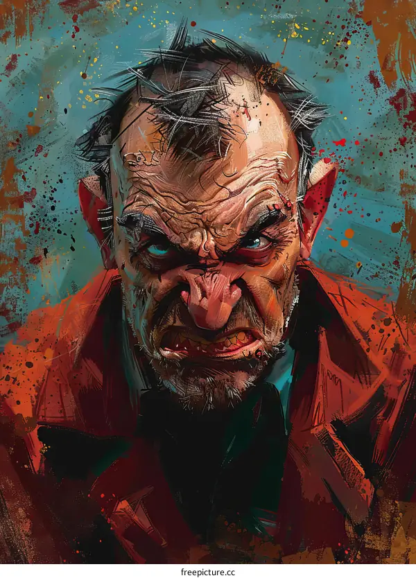 Ferocious Man with Scars and Blood