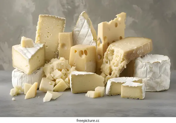 Assortment of Different Types of Cheese on Grey Background