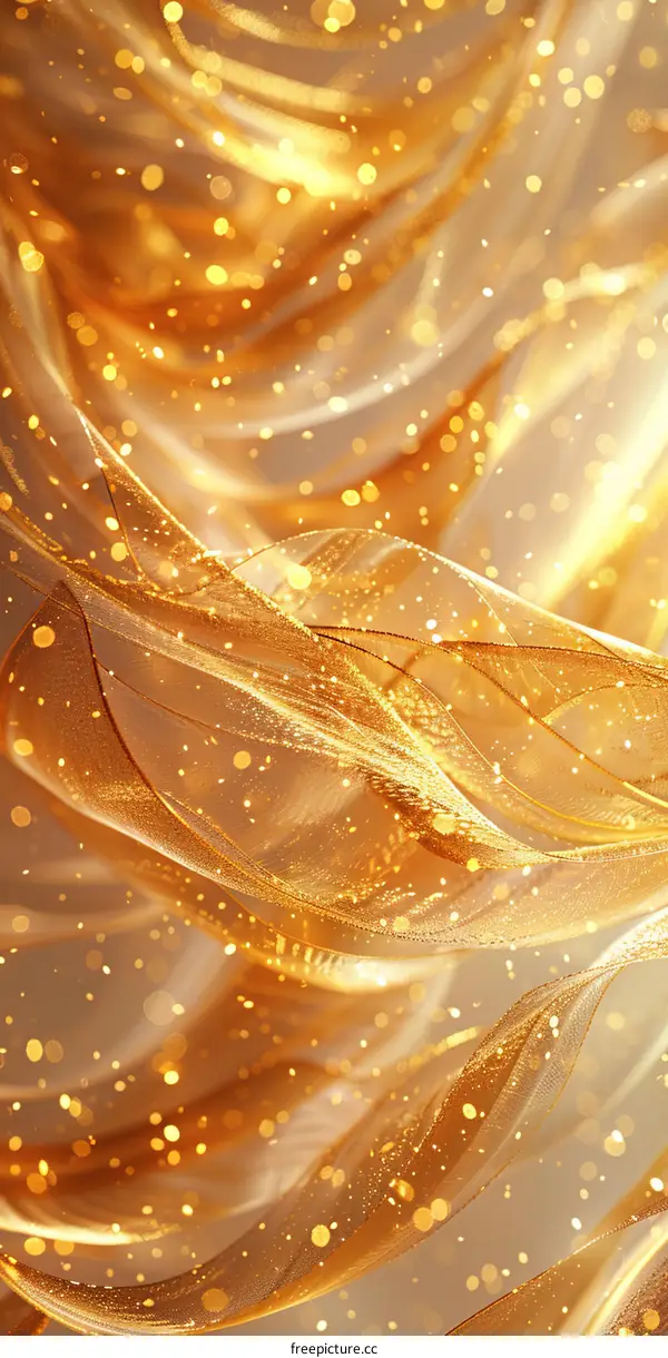 Golden Silk Flowing with Sparkling Particles